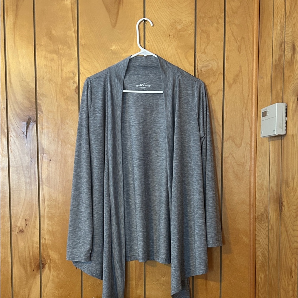Eddie Bauer Charcoal Open Front Cardigan Flowy Top Basic Comfy